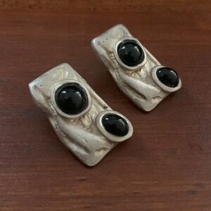 Silver tone brutalist style vintage clip-on earrings